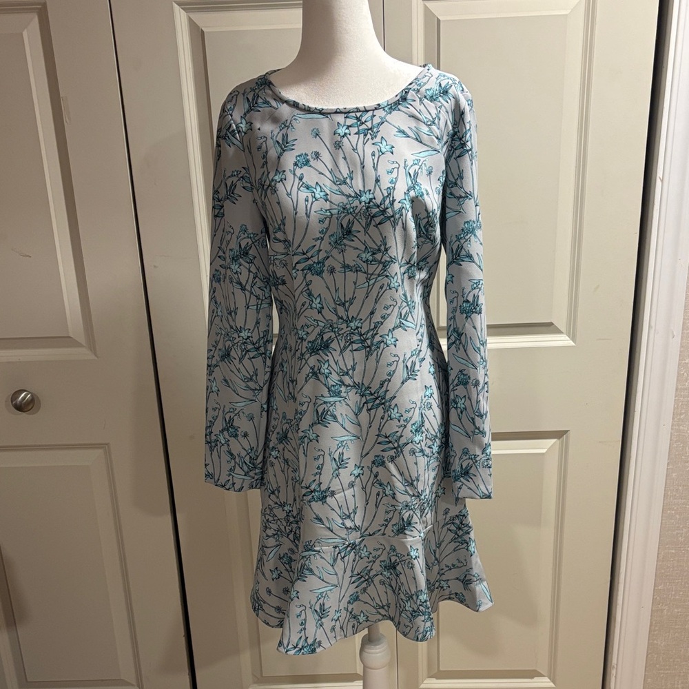 Banana Republic Pale Blue Floral Print Long-Sleeve Dress